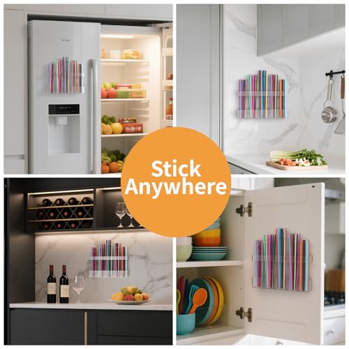 Straw Holder for Cabinet Door, Reusable Tumbler Straw Organizer Storage Container Mount for Kitchen Counter Cupboard Door (Transparent, 9.5inch) - color: Transparent, size: 9.5inch