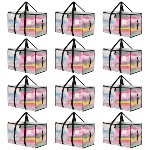 Moving Bags Heavy Duty Extra Large, Alternative for Moving Boxes & Moving Supplies,Clear Storage Bins with Lids, Plastic Packing Tote, Storage Bags for Clothes with Handles & Zippers(Clear, 12 Pack) - color: Clear, size: 12 Pack