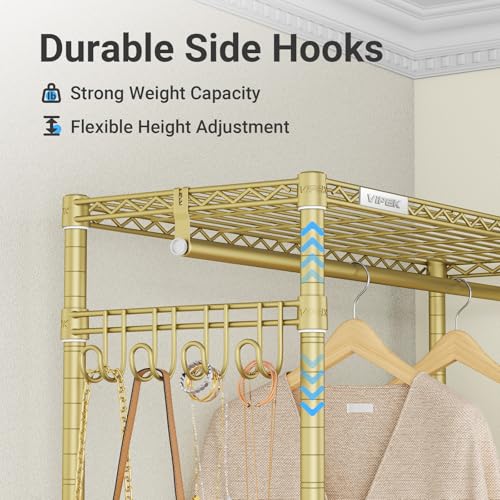 VIPEK R2 Plus Rolling Clothes Rack for Hanging Clothes Heavy Duty Garment Rack 3 Tiers Adjustable Wire Shelving Clothing Racks with Double Hanging Rods, Closet Organizers and Storage, Gold - color: Gold, size: R2 Plus