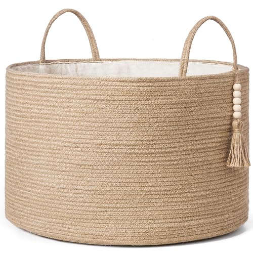 Mkono Extra Large Laundry Basket Woven Storage Baskets for Blankets Toys Clothes Organizer, Decorative Clothes Hamper 21.7" x 13.8" - color: Brown, size: 21.7" W × 13.8"L