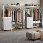 Auromie Clothes Rack with 5 Drawers & 4 Storage Shelves, 59.1W*70.9H Heavy Duty Clothing Rack with 2 Hanging Rods, Wardrobe Closet Organizer System with 5 Hooks, Freestanding Garment Rack (White) - color: White