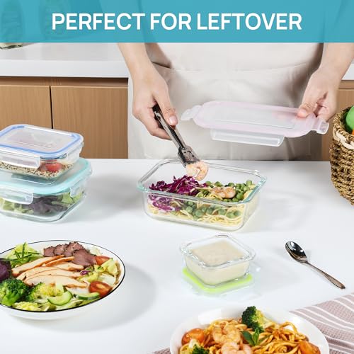 Vtopmart 8 Pack Glass Food Storage Containers with Airtight Lids, Glass Meal Prep Containers, Lunch Containers for Microwave, Oven, Freezer and Dishwasher, BPA Free - color: Multi-colors