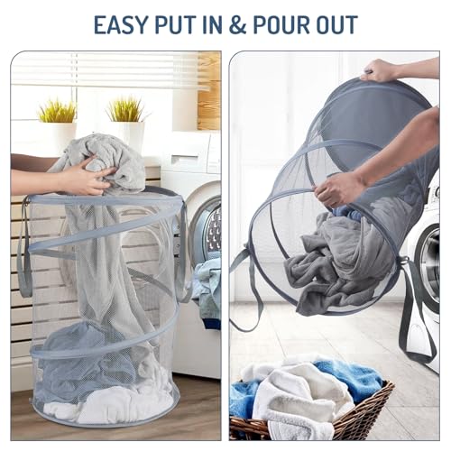 Seiritex Mesh Popup Laundry Hamper 115L Collapsible Laundry Basket Extra Large Capacity Foldable Clothing Storage Basket with Handles 26 H x 18 W x 18 L (Gray) - color: Gray-1