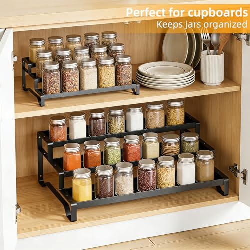 3-Tier Spice Rack Organizer, 13"-21.5" Expandable Spice Organization Shelf, Metal Seasoning Organizer for Kitchen Countertop or Pantry, Slip-Resistant Design for Jars and Bottles, Black - color: Black