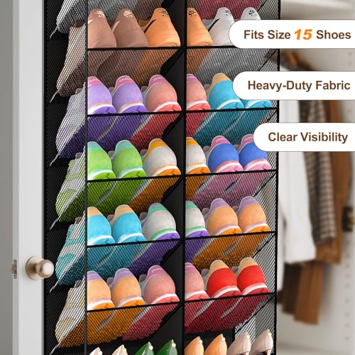 UVIAHOMI 30 Pairs Over the Door Shoe Organizer, Breathable Mesh Pocket Hanging Shoe Storage for Closet, 10-Tier Door Shoes Rack, Handing Shoes Holder Fit All the Family's Sneakers, Boots, Heels, Black - color: Black