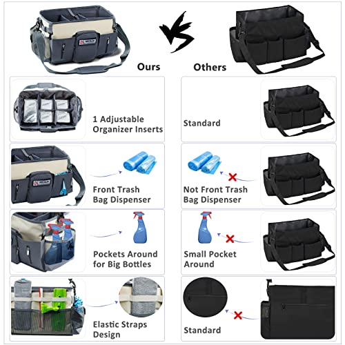 Large Cleaning Supplies Organizer-Cleaning Caddy Organizer With Handles & Shoulder Strap-Cleaning Bags for Cleaning Suppliers-Housekeepers Wearable Cleaning Tote Upgraded - color: Beige