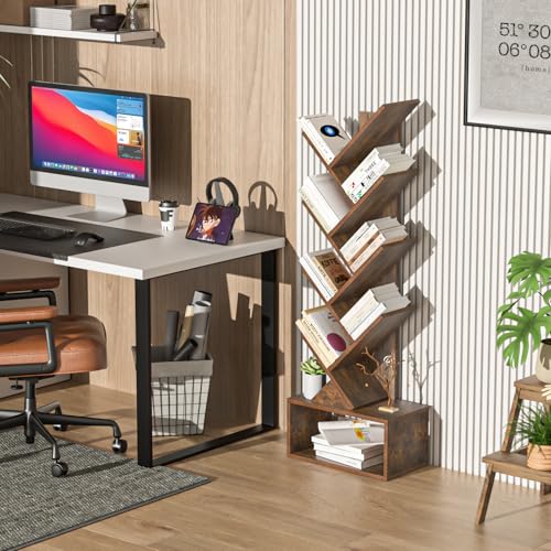 SHEEPAM 9 Tier Tree Bookshelf,Christmas Green Bookcase for Narrow Space, Storage Organizer Floor Standing Bookshelves for Books, Tall Book Case for Home Office, Living Room, Bedroom - color: Retro Brown, size: 9 Tier