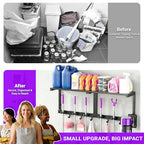Heavy Duty Broom Holder Wall Mount with Cleaning Supplies Organizer, Space-Saving Laundry Room Organization and Storage Shelves, All-Metal Mop Hanger Broom Rack with Hooks, Garage Organizer Shelf - size: Medium-2