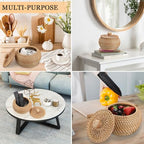 Hipiwe Round Rattan Basket Boxes With Lid Hand-Woven Wicker Storage Baskets Bin Decorative Basket Box Multi-Purpose Picnic Food Bread Basket Small Keys Basket Bowl for Entryway (X-Small,4.7"x3.3") - size: X-Small,4.7"x3.3"