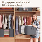 Lifewit 6 Pack Clothes Storage Bins with Lids, Foldable Blanket Storage Bags with Zippers, Clear Window and Reinforced Handles, Closet and Organization for Clothing, Sweater, Comforter, Bedding - size: 60L