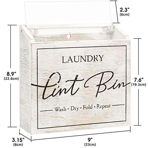 J JACKCUBE DESIGN Magnetic Lint Bin for Laundry Room, Lint Basket Container, Trash Can Box, Organizer, Storage for Washer and Dryer Supplies- White Washed Rustic Wood Wall Mount- MK904A
