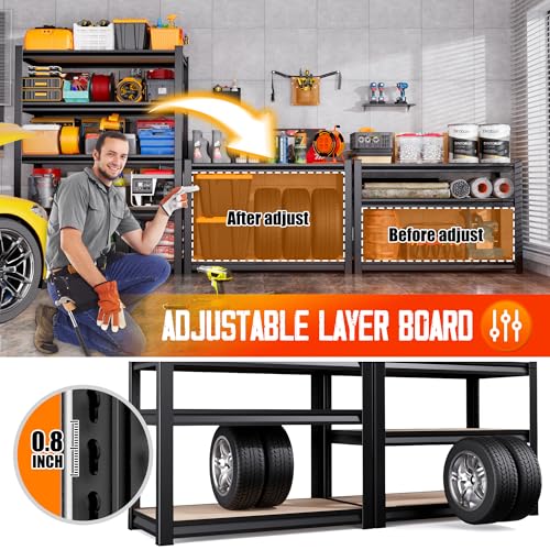 71"H-32"W-14"DGarage Shelving-5 Tier Garage Storage Shelves,Adjustable Heavy Duty Metal Shelving Unit and Storage Large Rack,Utility Steel Shelf For Warehouse Industrial Pantry Basement Organizers