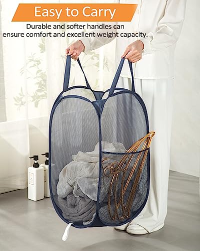 Bemkoo Navy Blue Durable Foldable Laundry Hamper, 22.8 x 14.2 x 14.2 inches - color: Navy Blue, size: Pop Vertical