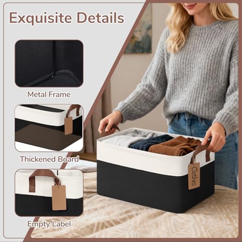 CHICVITA 4 Pack Storage Baskets for Shelves, Foldable Closet Baskets for Organizing, Fabric Storage Bins with Handles, Towel Organizer for Closet, 14.8" x 10.3" x 8.3", Black & White - color: Black & White, size: 20L (14.8"L x 10.3"W x 8.3"H)