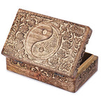 Ajuny Handcrafted Wooden Jewelry Box with Tai Chi Flower Carving – 8x5 Inch Treasure Chest for Keepsakes, Trinkets, Gifts, Decorative Storage Box for Men & Women, Home Organizer - style: Tai Chi