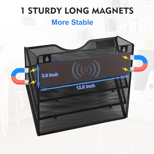 EASEPRES Magnetic 3 Pocket Mesh Hanging Wall File Organizer, Wall Mounted Mail Paper Document Folder Holder, Clipboard Storage Magazine Rack with Nametag Label for Office Home School, Black - color: Black, size: 3 Tier Magnetic