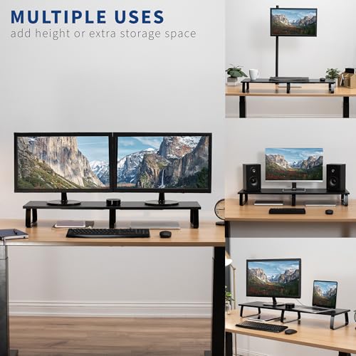 VIVO 39 inch Extra Long Monitor Stand, Wood & Steel Desktop Riser, Dual Screen, TV, Keyboard, Laptop, Ergonomic Desk and Tabletop Organizer, Black, STAND-V000DL