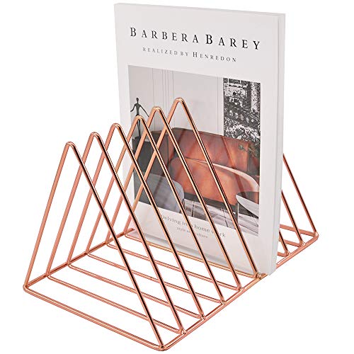 EASEPRES 9 Slot Magazine Rack Book Record Holder, Desktop Iron Storage Rack Bookshelf Multifunction Triangle File Organizer Sorter for Decor Home Office, Rose Gold Pack of 2 - color: 2 Pack Rose Gold