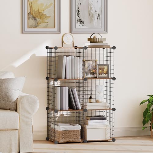 HOOBRO Wire Cube Storage Organizer, 6-Cube Shelves, Modular Shelves with Metal Grid, DIY Closet Cabinet for Living Room, Bedroom, Rustic Brown and Black BF06CW01 - size: 2 tier(25.2"H)
