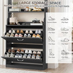 IRONCK Tall Shoe Cabinet with 2 Flip Drawers, Narrow Hidden Shoe Storage Cabinet with Shelves, Slim Freestanding Shoe Organizer for Entryway, Hallway, Black - color: Black