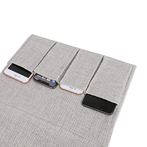 IPENNY Couch Sofa Armrest Organiser Chair TV Remote Holder Bed Storage Pocket Bag for Cellphone Tablet Notepad Book Magazines DVD Eyewears Drinker Snacks Holder Pouch - color: Beige(4 Outer Pocket + 1 Newspaper Pocket)