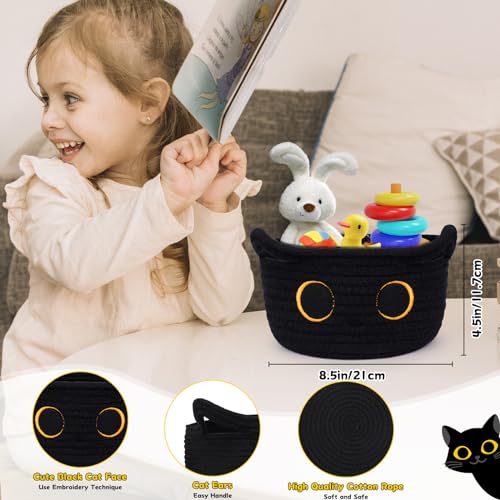 Small Storage Basket, Black Cat Cotton Rope Baskets Woven Blasket for Nursery, Blanket Basket Baby Toy Storage Organizer With Ears for Gifts Cat Dog Bin Toys 8.5×4.5 inches - color: Black, size: 9 × 5 inches