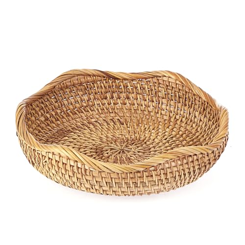 Hipiwe Natural Rattan Tray 8.5" Wicker Storage Bowls Hand Woven Basket Tray for Bread Fruit Key Round Fruit Baskets for Kitchen Entryway Tabletop Decorative Baskets Bowl - color: Natural Color, size: Small,8.5"