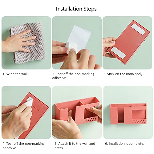 Strong Adhesive Wall Mount Phone Holder D3 Punch-Free Bedside Phone Shelf with Charging Port, Sticky Remote Control Storage Box, Bathroom & Kitchen Wall Organizer (2 Pack-White) - color: 2 Pack-W