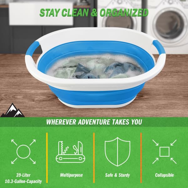 Collapsible Laundry Basket - 39L (10.3-Gallon) Portable Sink - Multipurpose Plastic Bin, Hamper, or Ice Bucket - Camping Essentials by Wakeman Outdoors (Blue) - color: Blue