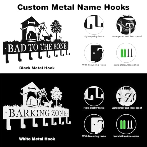 Custom Dog-Themed Key Hook Wall Decor,Personalized Engraved Metal Key Holder of Outdoor Doghouse&Daddy Dog and Puppy on Grass Design,Functional Key Hanger Wall Mount for Hallway - color: Doghouse& Dog