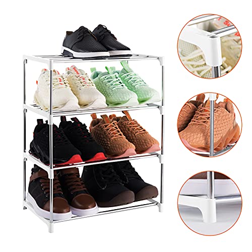 4-Tier Stackable Small Shoe Rack, Lightweight Shoe Shelf Storage Organizer for Entryway, Hallway and Closet(White) - color: White, size: 4-Tier
