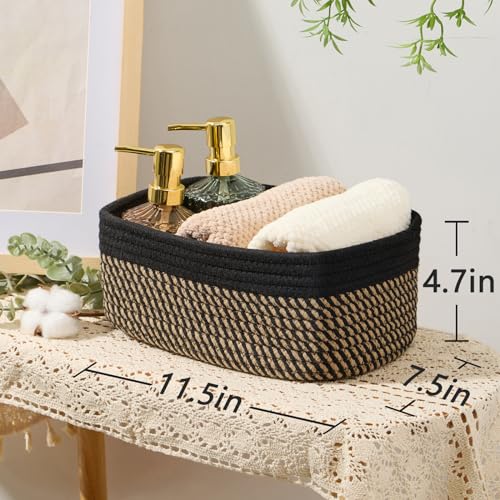 MiniArk Small Storage Baskets for Organizing | Closet Organizer Bins | Shelf Toy Basket | Woven Rope Baskets | Cube Decorative Box | Shallow Basket | 11.5x7.5x4.7” | 3 Packs Black Brown - color: Black/Brown, size: 3pcs-L11.5xW7.5xH4.7"