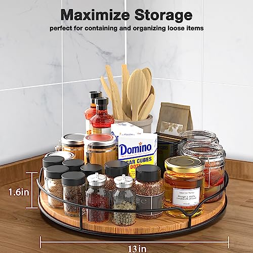 Lazy Susan Turntable Organizer with Anti-Slip Mat for Cabinet Pantry Kitchen Countertop Refrigerator Office, Pine Wood, 13", Carbonized Black - color: Carbonized Black, size: 13''