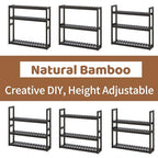 FILWH Bathroom Shelf Bamboo Organizer Rack Adjustable 3-Tier Storage Shelf Wall Mounted Storage Rack Over The Toilet Utility Shelves Living Room Kitchen Shelf(Black) - color: Black