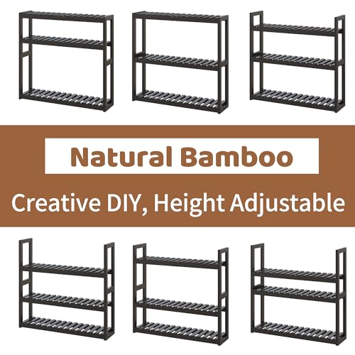 FILWH Bathroom Shelf Bamboo Organizer Rack Adjustable 3-Tier Storage Shelf Wall Mounted Storage Rack Over The Toilet Utility Shelves Living Room Kitchen Shelf(Black) - color: Black