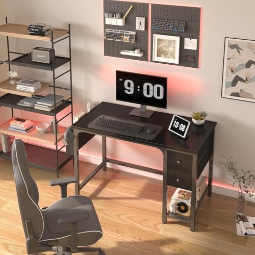 Lufeiya Computer Desk with Fabric Drawers, 40 Inch Reversible Gaming Desk for Small Space Home Office, Modern Simple Study Writing Table PC Desks for Bedroom, Black - color: Black, size: 40 inch