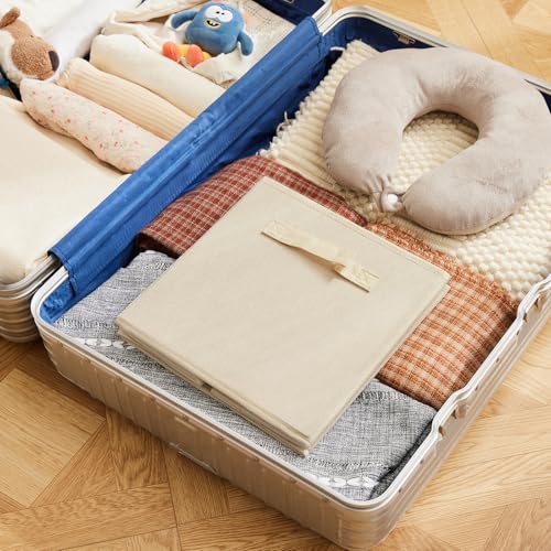 MAX Houser Fabric Cloth Storage Bins,Foldable Storage Cubes Organizer Baskets with Dual Handles for Home Bedroom Storage,Set of 6(Beige) - color: 13 natural Beige