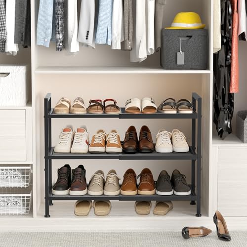 3 Tier Shoe Rack, Expandable Shoe Rack for Closet, Adjustable Shoe Organizer for Entryway, Shoe Storage Organizer for Door Entrance, Garage, Bedroom - size: 3-Tier