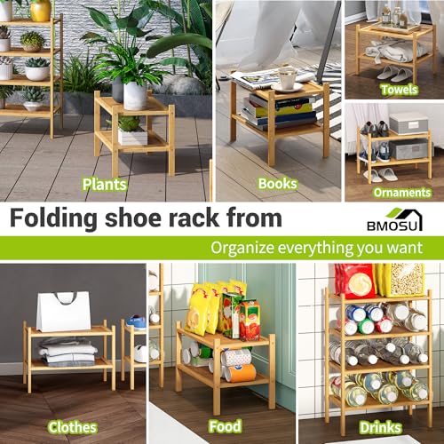 BMOSU 2-Tier Bamboo Small Shoe Rack Premium Stackable Shoe Shelf Storage Organizer for Hallway Closet Living Room Entryway Organizer(Natural) - color: Natural, size: Small-2-Tier（17*11*12.6inches）