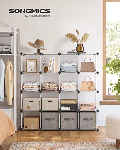 SONGMICS Cube Storage Organizer, Set of 16 Plastic Cubes, Book Shelf, Closet Organizers and Storage, Room Organization, Bedroom Living Room, 12.2 x 48.4 x 48.4 Inches, White ULPC44L - color: White, size: 16 Cubes, style: without doors