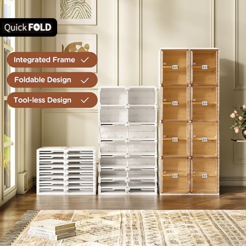 ANTBOX Shoe Organizer Storage Box, Portable Folding Shoe Rack For Closet With Magnetic Clear Door,Large Sneaker Cabinet Bins Sturdy Easy Assembly 8 Layers-16 Grids - size: 8 Layers-16 Grids
