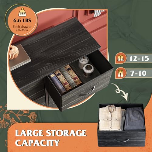 WLIVE Fabric Dresser for Bedroom, Tall Dresser with 8 Drawers, Storage Tower with Fabric Bins, Double Dressers, Chest of Drawers for Closet, Living Room, Dormitory, Charcoal Black Wood Grain Print - color: Charcoal Black Wood Grain Print, style: General