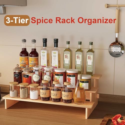 JinDoWin 3 Tiered Spice Rack Organizer for Cabinet,Spice Organization for Cabinet, Seasoning Organizer,Spice Shelf and Spice Organizer for Cabinet,Pantry Organizers and Storage (2 Pack, Medium) - color: 2 Pack, size: Medium