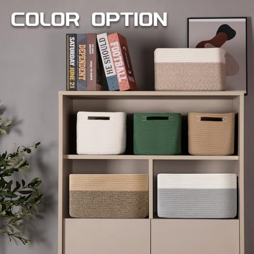 4 Pack Storage Baskets for Organizing, Woven Baskets for Shelves - Perfect for Toys, Books, Towels, and Clothes, Durable Gift Basket Bins Toy Storage, 15.7''Lx11.8''Wx7.8''H, Grey and White - color: Grey & White, size: Large/15.7''Lx11.8''Wx7.8''H