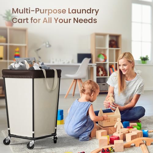 160L Laundry Basket with Wheels, 2-section Rolling Laundry Basket, Large Laundry Hamper with Wheels, Rolling Laundry Hamper Clothes Hamper for Home, Bathrooms and Dorm(Beige) - color: 2 Section-Beige, size: 160L