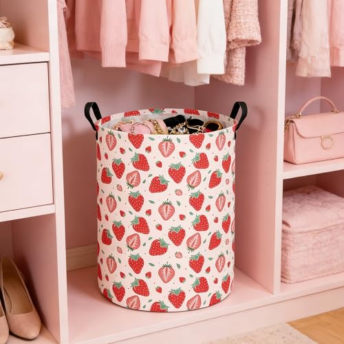 Laundry Hamper Large Canvas Fabric Lightweight Storage Basket/Toy Organizer/Dirty Clothes Collapsible Waterproof for College Dorms, Boys and Girls Bedroom,Bathroom(strawberry) - color: strawberry