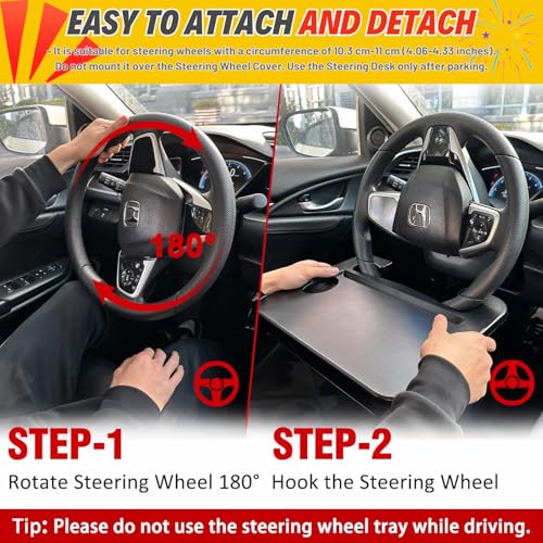 2-in-1 Steering Wheel Desk - Steering Wheel Tray Table with Seat Gap Filler Organizer | Car Food Tray for Driver | Car Desk for Laptop & Eating - Work Road Trip Essentials Accessories - style: Steering Wheel Tray