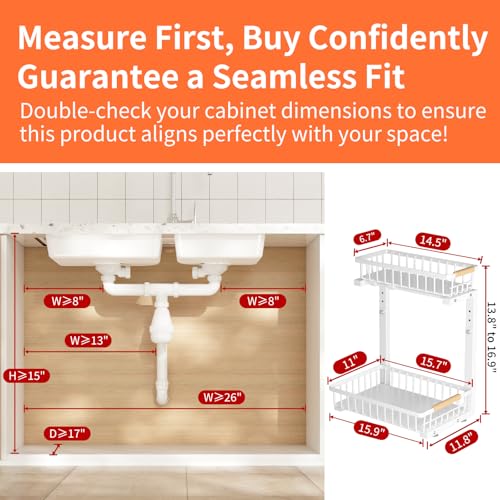 Under Sink Organizer, 2 Pack Under Sink Organizers and Storage, 2-Tier Pull Out Under Cabinet Organizer Storage Shelf, Metal Frame, Height Adjustable Rack for Bathroom Kitchen Pantry - style: White, 2-Pack