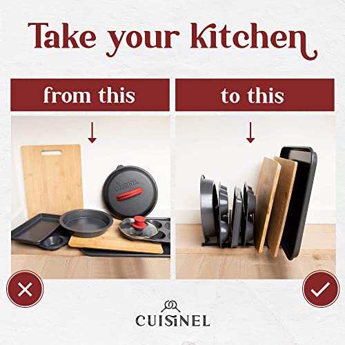 Cuisinel Lid and Dish Organizer Rack - Satin Nickel Silver Kitchen Storage Organization Stand - Plate Holder, Pan/Pot Covers, Cutting Board and Cookie Sheet Divider - 7-Tier Cabinet/Counter Display - color: Satin Nickel, size: Lid Rack