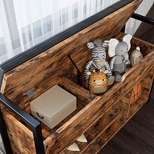 IRONCK Shoe Storage Bench, Entryway Bench with Lift Top Storage Box, Metal and Board Bench for Entryway, Two Tier Shoe Rack Organizer for Entryway, Hallway, Industrial, Vintage Brown - size: 39.4" W